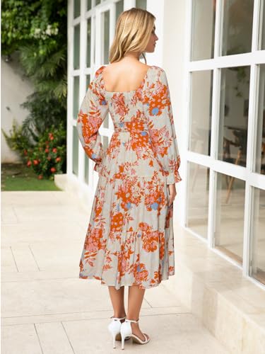 Image of Simplee Womens Long Sleeve Maxi Dress Casual Square Neck Smocked Flowy Fall Wedding Guest Dresses