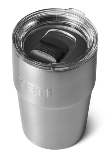YETI Rambler 16 oz (473 ml) Stackable Cup mit abnehmbarem MagSlider‑Deckel, Edelstahl‑Thermobecher, Vakuumisoliert – Stainless Steel