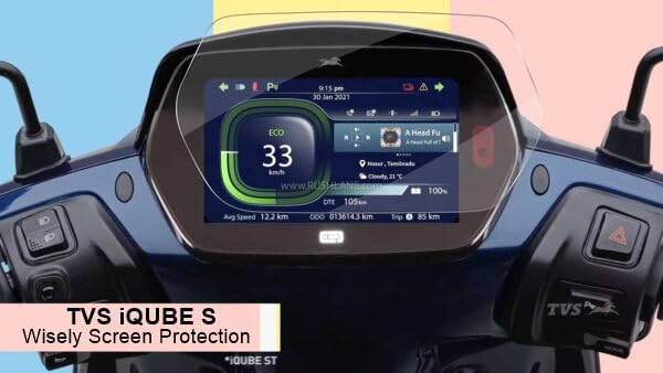 Image of Wisely Premium Screen Guard for TVS iQUBE S Ev Scooter (7-inch) Touch Display Protector, Easy installation kit, HD Clear, Full Cover