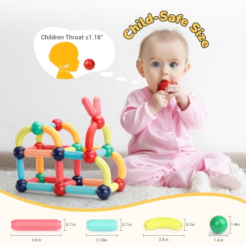 Paaxido 64PCS Magnetic Building Blocks - Montessori Sensory Toys with Stronger Magnets, STEM Learning Toys for Kids, Creative Construction DIY Kit Gift for Boys & Girls - Image 4