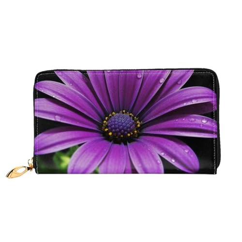 Purple Daisy Women Wallets Leather Zip Around Clutch Purses Waterproof Credit Card Holder With Phone Holder Ladies Travel Coin Purse