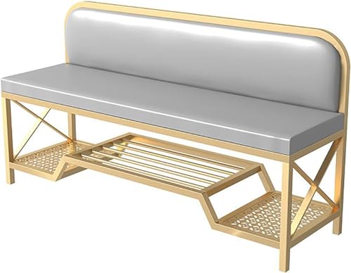 Banco de almacenamiento de zapatos con respaldo y cojín, gabinete de metal de estilo industrial moderno para entrada, pasillo o sala de estar, elegante zapatero con asiento