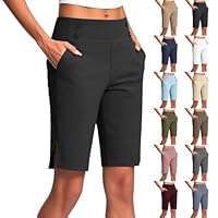 Womens Shorts Trendy 2025 Bermuda Shorts for Women Knee Length Dressy Casual High Waisted Work Slacks Yoga Dress Hiking Pant with Pockets Black