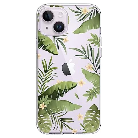 MURMAZ Designed for iPhone 14 Case Clear with Design, Cute Flower Floral Design for Women Girls Hard Back and Soft Bumper Slim Shockproof Protective Hybrid Phone Cover (Tropic 14) Cover