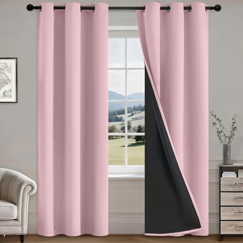 Image of COSVIYA 100% Pink Blackout Curtains for Living Room 84 Inches Length