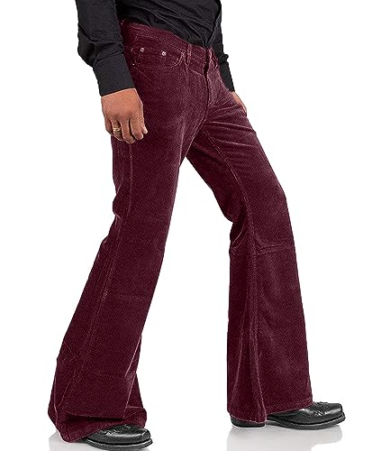 Image of Men's Corduroy Vintage Bell Bottom Pants 70s,Disco Stretchy Flared Pants Fit 60s 70s Outfits for Men,Mens Bell Bottom Jeans.