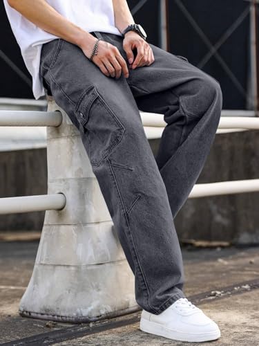 Image of TAGAS Men Relaxed FIT Denim Jeans | Cargo Denim Jeans | Multi Pocket Jeans Pant for Men | Men Loose Fit Denim Jeans |