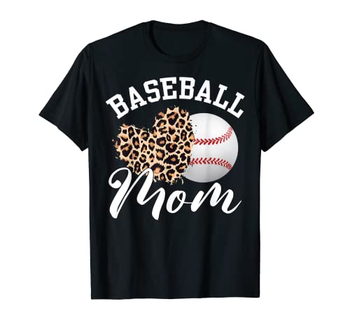 Funny Mother's Day Gift Baseball Mom Leopard Heart Camiseta