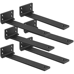 Floating Shelf Brackets 8 inch 6 Pack L Brackets for Floating Shelves Black Metal Heavy Duty Shelf Bracket for DIY Shelving Brackets Decorative with Mounting Hardware Screws