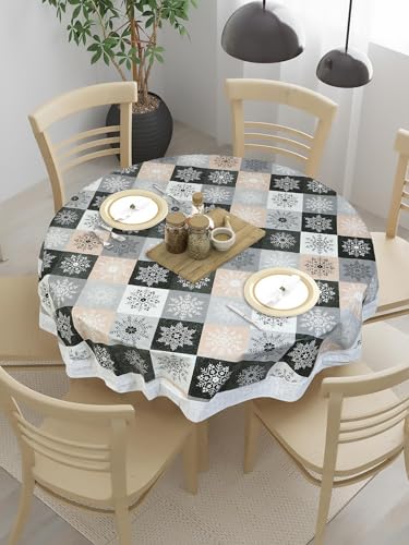 Image of Dakshya Industries PVC Waterproof Round Table Cover for 4 Seater Dining Table | 60 Inch Round Printed Table Cover | Spill Proof, Oil Resistant, Heat Resistant, Wipe Clean
