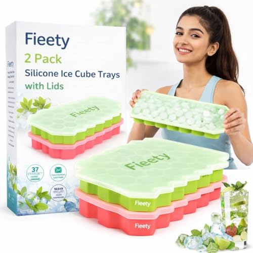 Image of 2 Pcs Silicone Ice Cube Trays with Lids Easy-Release Hexagon Ice Maker for Freezer, Reusable Food-Grade Ice Molds for Cocktail Bar, Whiskey, Iced Coffee & Home Kitchen (Multi Color)