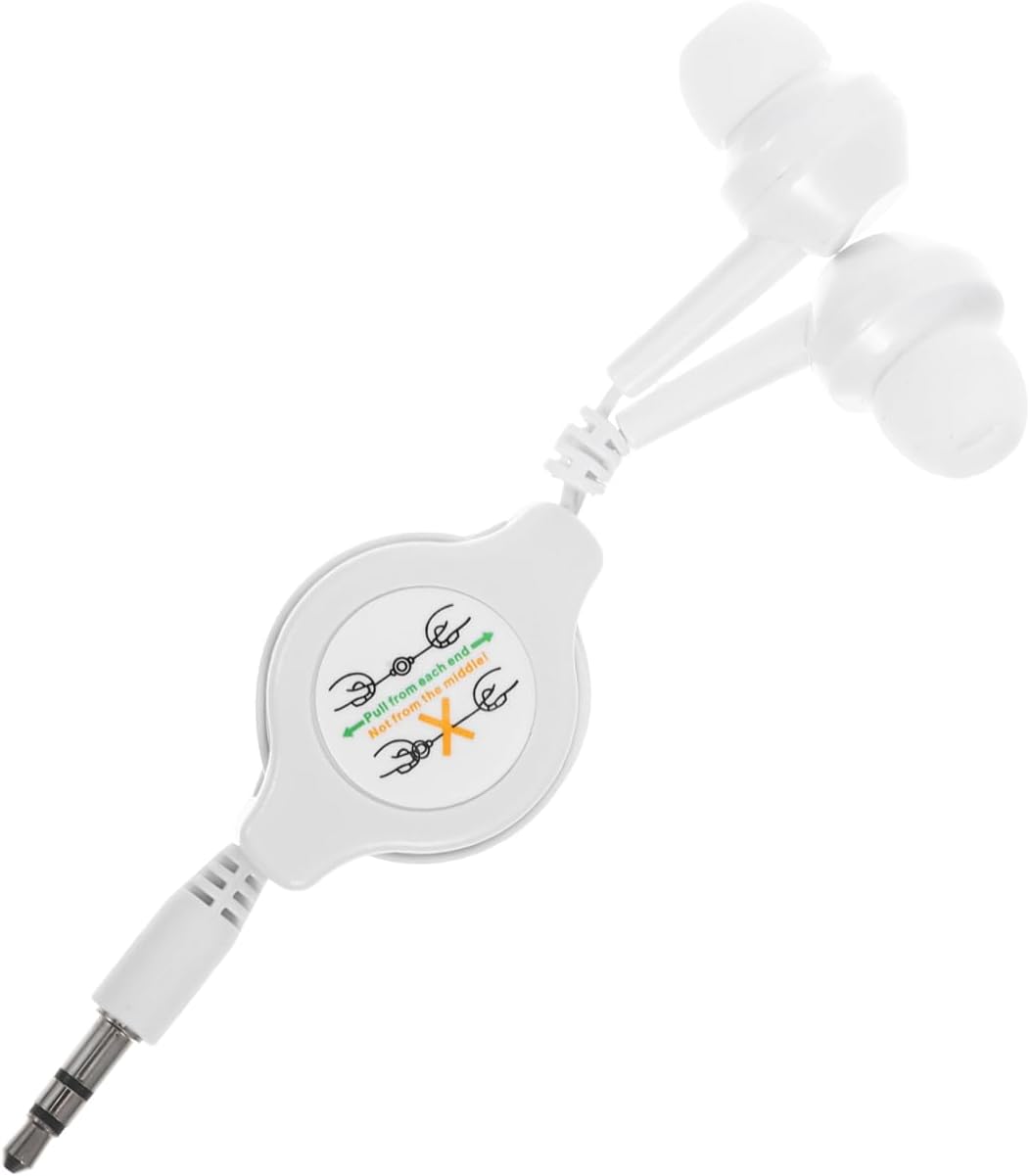 Mipcase Retractable Earbuds with 3.5mm Jack, Tangle-Free Wired in-Ear Headphones, Dual Pull Stretchable Earphones for MP3 Player Smartphone Airplane Travel, White
