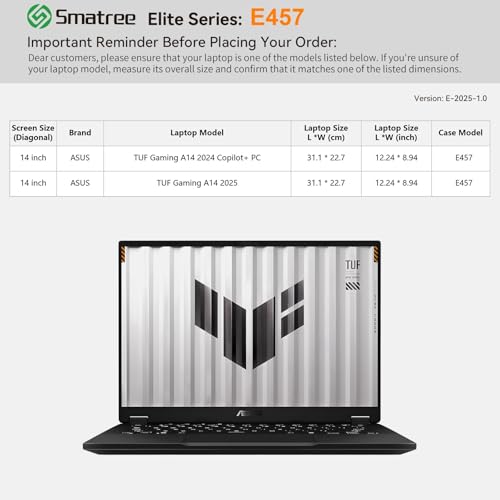Image of Smatree Laptop Sleeve for 14 inch ASUS TUF Gaming A14 2025, for 14 inch ASUS TUF Gaming A14 2024 Copilot+PC, Laptop Case with Accessory Pocket, YKK Zipper, Patented Shockproof Design, Green (E457G)