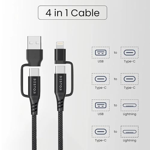 Image of BESTORUSB C Multi Fast Charging Cable 60W Nylon Braided Cord 4-in-1 3A USB A /C to Type C /Lightning Fast Sync Charger Adapter for Most Phones & Tablets (1.2 M)