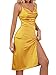 LYANER Women's Satin Drape Cowl Neck Sleeveless Strappy Cami Split Slit Cocktail Party Midi Dress Ginger X-Large