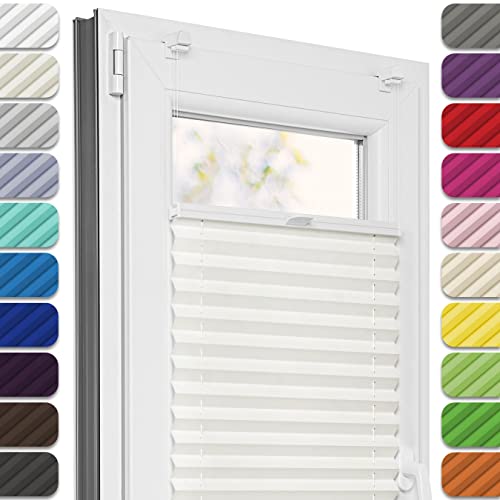 Estika Plissee ohne Bohren, Premium Klemmfix - 90cm Breite x 100cm Höhe - Perle - Metal Plisseehalter ohne Bohren, Modern Sichtschutz für Fenster, Jalousien Fenster für innen