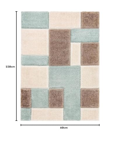 Image of Modern Geometric 3D Textured Thick and Soft Shaggy Fur Rug & Carpet (2x5 Feet - Runner, Color - Light Brown /Ivory /Multi)
