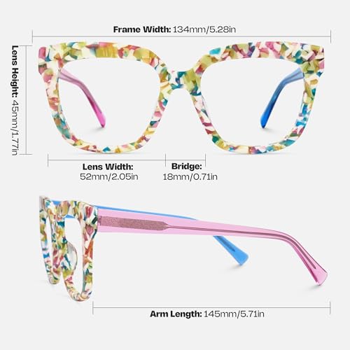 Image of Zeelool Glasses Frame for Women, Square Fashion Eyeglasses Eyewear Frame with Non-prescription Clear Lens & Spring Hinges ZJGA716969-06, Medium, Yellow