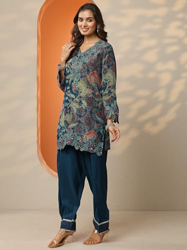 Image of Libas Printed Poly Crepe Straight Kurta set for Women | daily wear suit