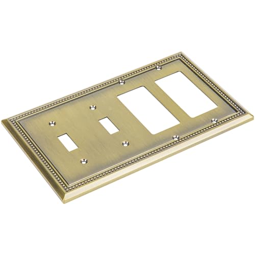 Image of Henne Bery Sunken Pearls Decorative Wall Plate Switch Plate Outlet Cover (Double Toggle /Double Decorator, Antique Brass)