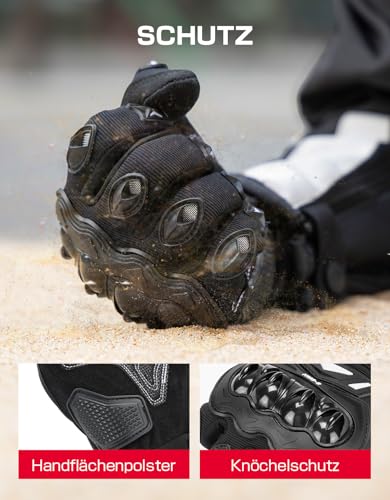 KEMIMOTO Motorradhandschuhe Herren, Motorrad Handschuhe Sommer mit Knöchelprotektor und Touchscreen, Amtungsaktive Sport Handschuhe für Herren und Damen, für Motorrad, Fahrrad, Roller, Jagd