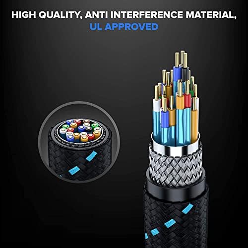 MutecPower Ultra High Speed 5 Meter HDMI 2.1V cable Certified 48Gbps, 8K@60Hz & 18Gbps, 4K@120Hz with HDR, VRR & eARC - 26 AWG UL listed 5m Male to Male cable Blue/Black braided