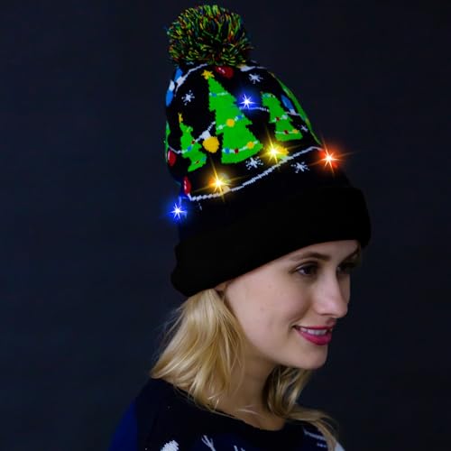 JOYIN Gorro de malha com iluminação de Natal suéter feio de Natal chapéu de LED gorro com 6 modos pi