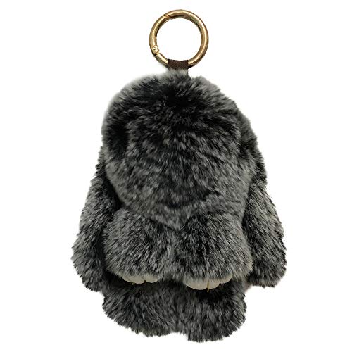 Bunny Keychain Cute Rex Rabbit Fur Keychain Car Handbag Keyring,black white