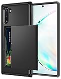 SAMONPOW Wallet Cover for Galaxy Note 10 Case with Card Holder Dual Layer Hybrid Shell Heavy Duty Protection Shockproof Anti Scratch Soft Rubber Bumper Cover Case for Galaxy Note 10 6.3 inch Black
