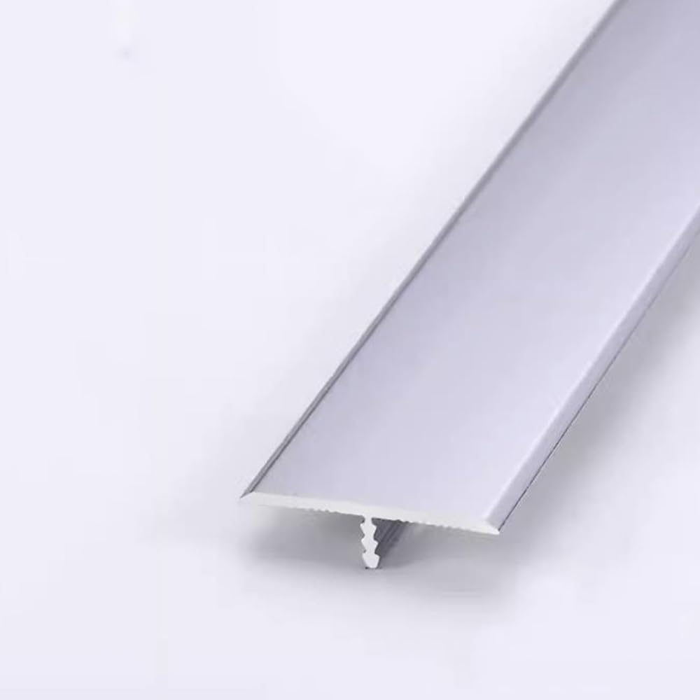 35.4" Metal Flooring Transition Strip, 90cm Flat Divider Strips, T Molding Gap Connecting Strips, Doorway Edge Trim Joining Strip(Silver,W 33mm)