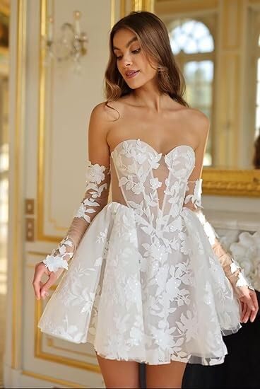 Vintage Tulle Short Wedding Dresses for Bride 2025 Elegant Spaghetti Straps Boho Mini Bridal Dress for Wedding4