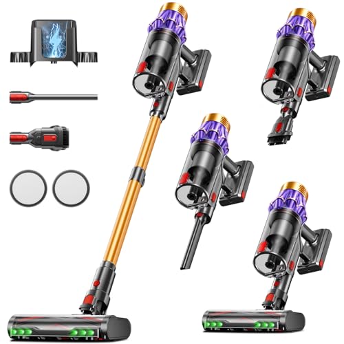 Cordless Vacuum Cleaner, 650W/55KPA/70 Mins Vacuum Cleaners for Home with Self-Standing, Anti-Tangle Vacuum Cordless, Smart Display and 1.8L Cup Cordless Stick Vacuum Cleaner for Pet Hair/Carpets
