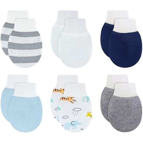 RATIVE Newborn Baby Cotton Gloves Sleep Sleeping No Scratch Wrist Tab Mitten Mittens Mitts Set for 6-12 Months Boys Girls (6-pairs/B-552) Cover