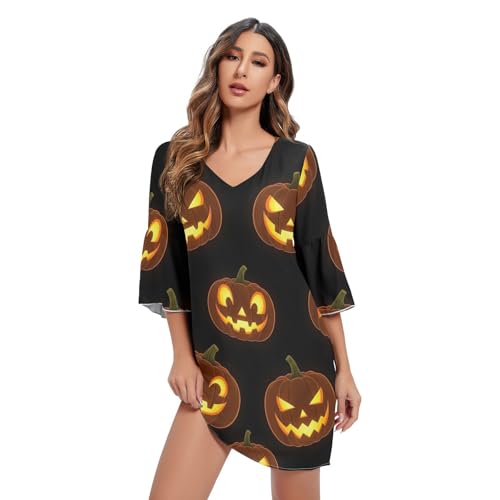 Robe de soirée orange en mousseline de soie à manches 3/4 pour femme