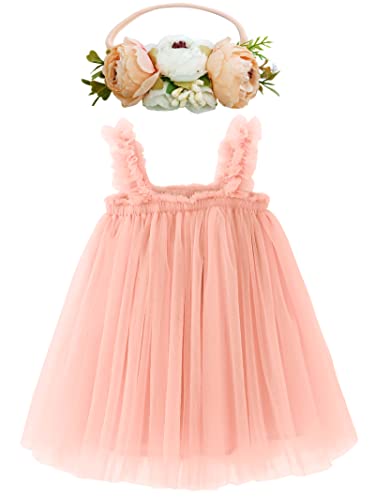 Bgfks Layered Tulle Tutu Dress For Toddler Girls,Baby Girl Rainbow Tutu Princess Skirt Set With Flower Headband.(Peach,18 Months) #TOP13