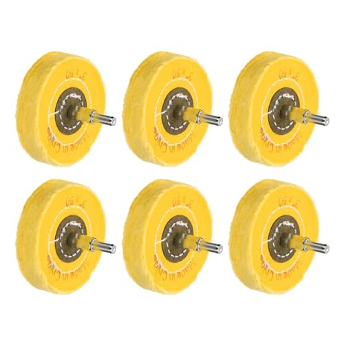 uxcell 3-Inch Buffing Polishing Pad Wheel Cotton with 15/64-inch Handle for Manifold Aluminum Stainless Steel Chrome Yellow 6 Pcs