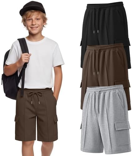JoyMotion 3 Pack Boys Cargo Shorts, 3-Color, 9-10 Years