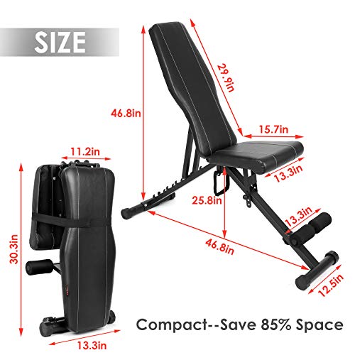 INTEY Utility Weight Bench Adjustable Strength Training Bench Foldable Exercise Bench for Home Gym Full Body Workout (Incline/Decline)