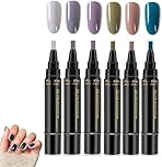 6PCS Polishey Nail Polish Pens Uk, Nail Art Pens, Nail Varnish Pens 3 in 1 Gel Nails Polish Pen Set, Gel Nails Polish Crafts Pen, One Step DIY Nails Varnish Pen, DIY Nail Pens for Girls Ladies (C)