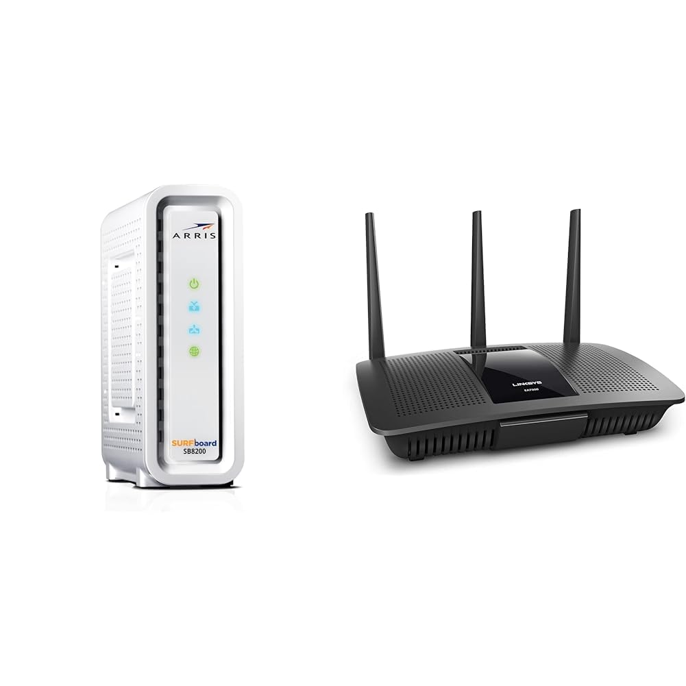 ARRIS Surfboard SB8200 DOCSIS 3.1 Cable Modem, Approved for Comcast Xfinity, Cox, Charter Spectrum &amp; Linksys EA7300 Max-Stream: AC1750 Dual-Band Wi-Fi Router, Gigabit Ethernet Ports,1
