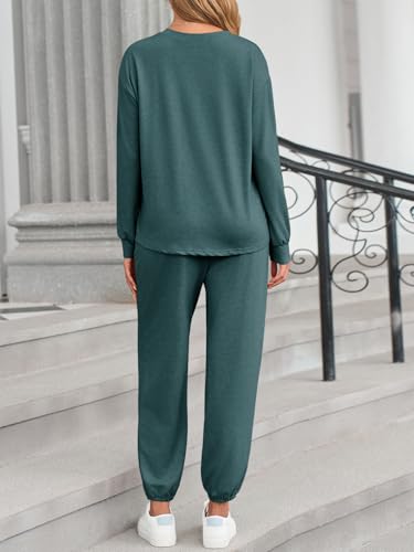 Tankaneo Womens 2 Piece Outfits Lounge Sets Casual Long Sleeve Crewneck Pullover Sweatshirt Jogger Sweatpants Tracksuit Set4