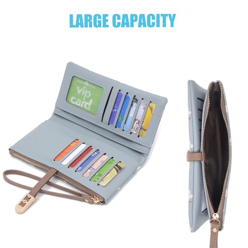 Wallet Women Long Clutch Wristlet Wallet Credit Card Holder with Zipper Coin Purse Ladies Wallet for Women (Bean paste pink)3