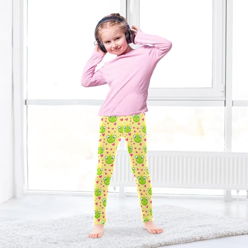 Girls Leggings Size 4T Frog Hearts Yellow Yoga Stretchy Pants Comfortable Girl Clothes for Workout School4