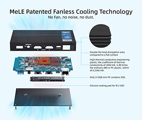 Mele Fanless Mini Pc Quieter2D Windows 11 Pro N4000 4Gb/128Gb, Mini Computer Dual Hdmi 4K 2.4G/5G Wi-Fi 5 Bt4.2 Micro Pc Support M.2 Ssd Gigabit Ethernet On Business Industrial Iot Office Home #TOP2