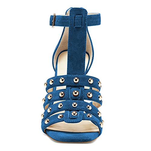 YDN Women Studded Open Toe Gladiator Pumps T Strap Stiletto High Heel Sandals Back Zipper Dress Shoe Size 4-15 US4