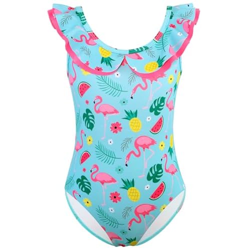 Girls One Piece Swimsuits Quick Dry Toddler Bathing Suits Cute Ruffled Round Neck Beach Swimwear 3-10 Years 3-4T Blackflower