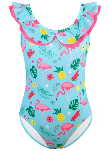Girls One Piece Swimsuits Quick Dry Toddler Bathing Suits Cute Ruffled Round Neck Beach Swimwear 3-10 Years