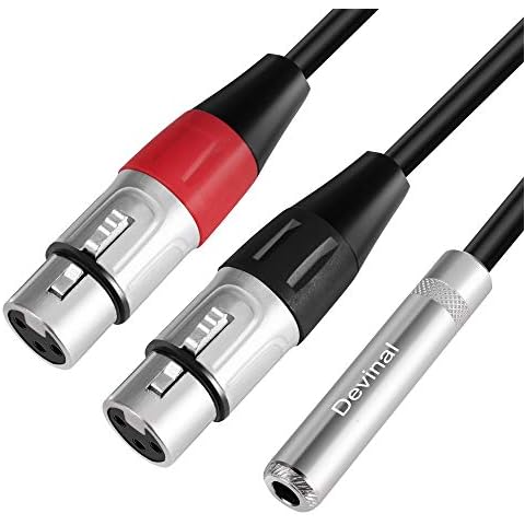 Devinal 1/4 inch Female to Dual XLR Female Y Cable, 6.35mm Female TRS to 2 XLR Microphone Converter, Female Quarter inch Socket Y Splitter Audio Breakout Cord Wire 1FT Cover