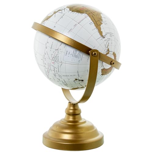 Globe terrestre blanc design doré 19x16x28cm objet déco salon - 3