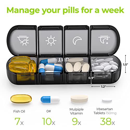 AUVON Organizador semanal de comprimidos 4 vezes por dia, grande caixa de comprimidos para uso diári